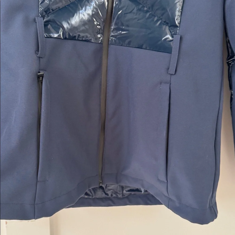 Sweaty Betty Navy Quilted Ski Jacket with Faux-Fur Hood